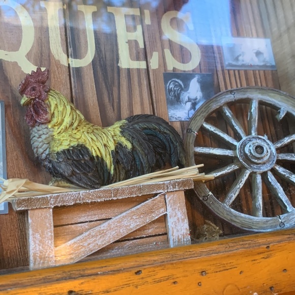 Late 90s Retro Chicken Farmhouse Theme Wooden Shadow Box With 3 Hooks Wall Art - Picture 4 of 17